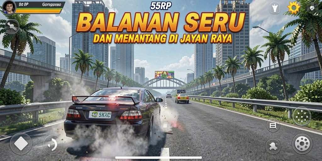 Tangkapan layar dari balapan seru dalam game 55RP.