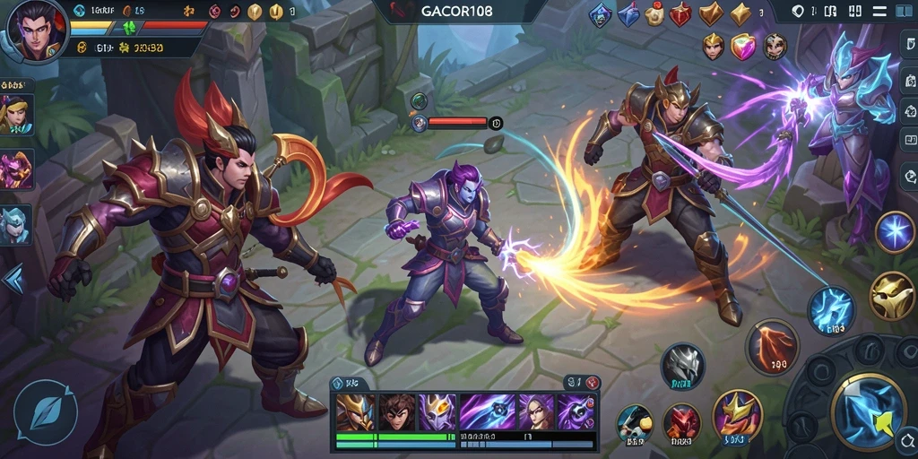 Tampilan gameplay GACOR108 dengan karakter yang beraksi di medan perang.