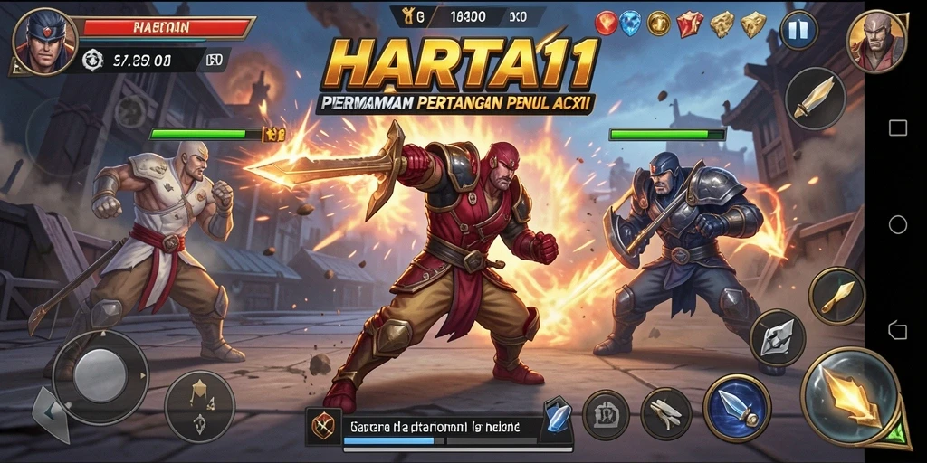 Tampilan gameplay HARTA11 yang menegangkan dan penuh aksi pertarungan.