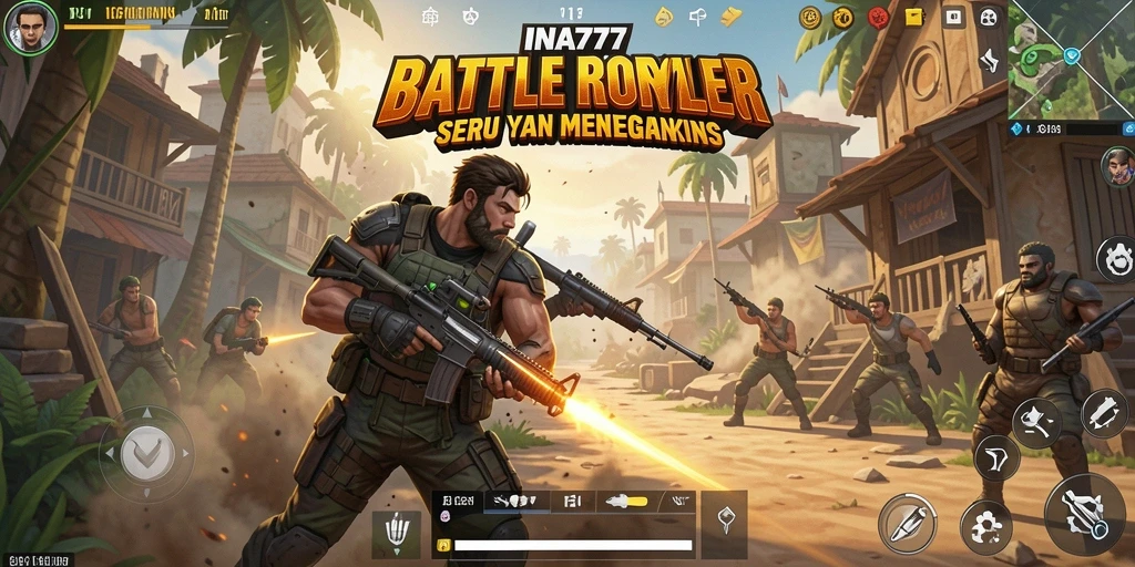 Tampilan gameplay <strong>INA777</strong> dengan pertarungan seru dalam arena Battle Royale.