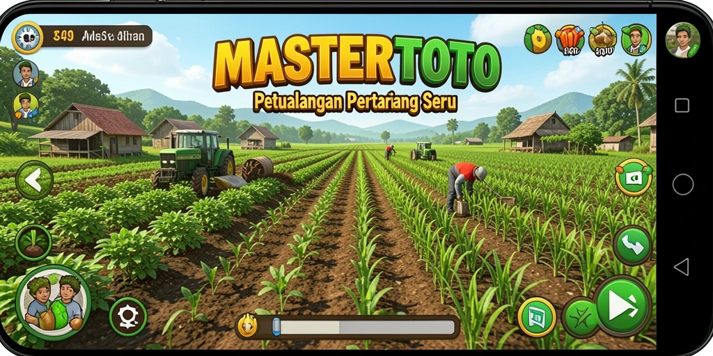 Tangkapan layar utama MASTERTOTO yang menampilkan aktivitas bertani.