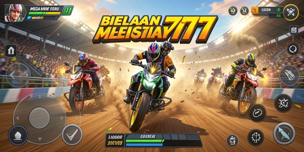Tampilan seru di lintasan balap MEGA777 dengan kendaraan cepat.