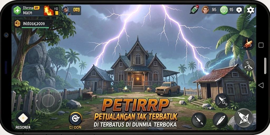 Screenshot menampilkan aksi petualangan di dunia terbuka PETIRRP.