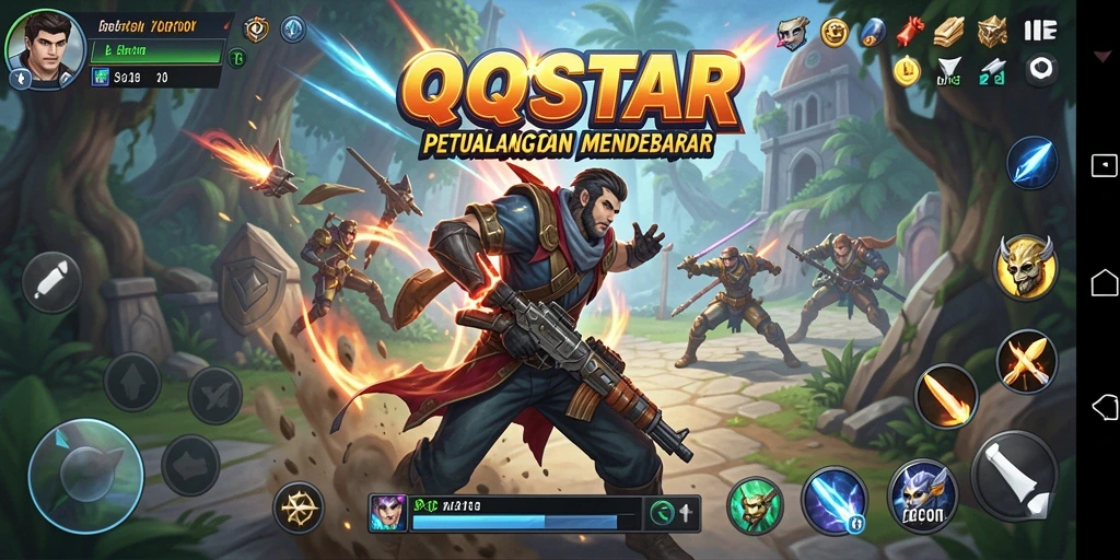 Screenshot menampilkan karakter dalam aksi mendebarkan di QQSTAR.