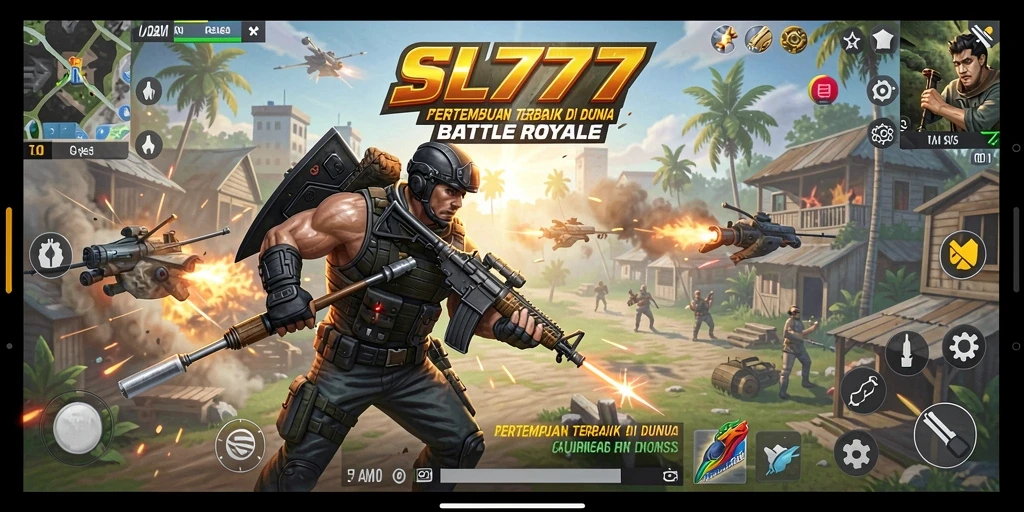 Screenshot SL777 menampilkan aksi intens dalam gameplay Battle Royale.