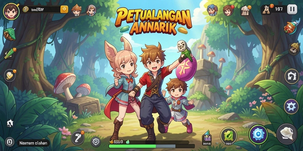 Gameplay V87 yang penuh warna dan aksi seru dalam dunia Anime.