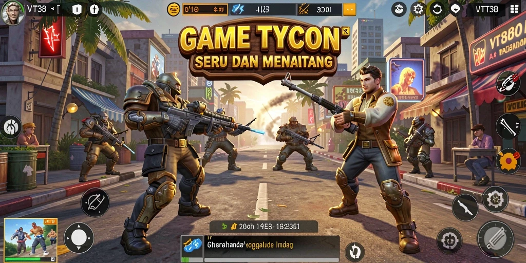 Tangkapan layar utama VT38 menampilkan gameplay Tycoon yang menarik.