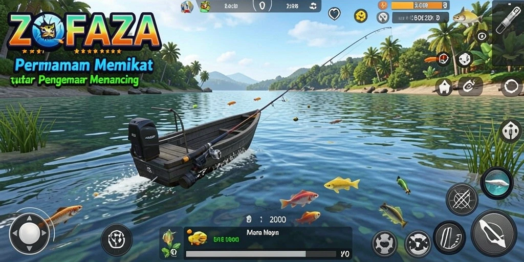 Tampilan gameplay ZOFAZA yang menampilkan momen memancing seru.